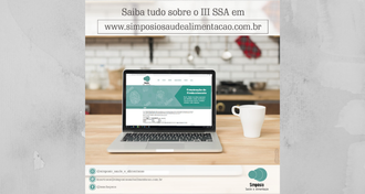 Imagem de um notebook com o site do IIISSA na tela e informações das redes sociais e o endereço do site