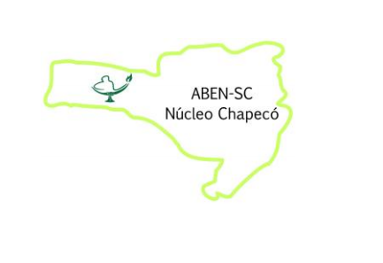 imagem onde aparece o mapa de Santa Catarina com o símbolo da enfermagem e a escrita Aben SC núcleo Chapecó 