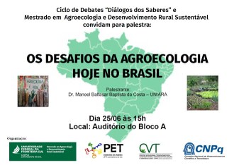 No centro do cartaz a imagem do mapa do Brasil na cor verde. No cartaz constam os detalhes sobre a palestra.