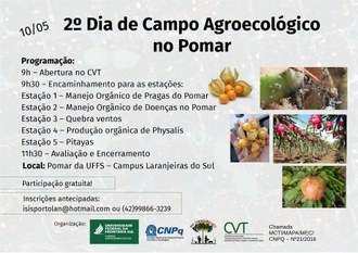 No topo do cartaz o nome do evento. Ao centro informações sobre a programação. Na lateral direita imagens de frutos e plantas. Na parte inferior logos dos apoiadores do evento.