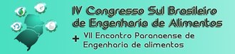 Na esquerda da imagem um mapa mostrando os estados do Sul do Brasil é cercado por ícones refentes à indústria de alimentos. No lado direito o nome do evento " IV Congresso Sul Brasileiro de Engenharia de Alimentos + Encontro Paranaense de Engenharia de Alimentos"