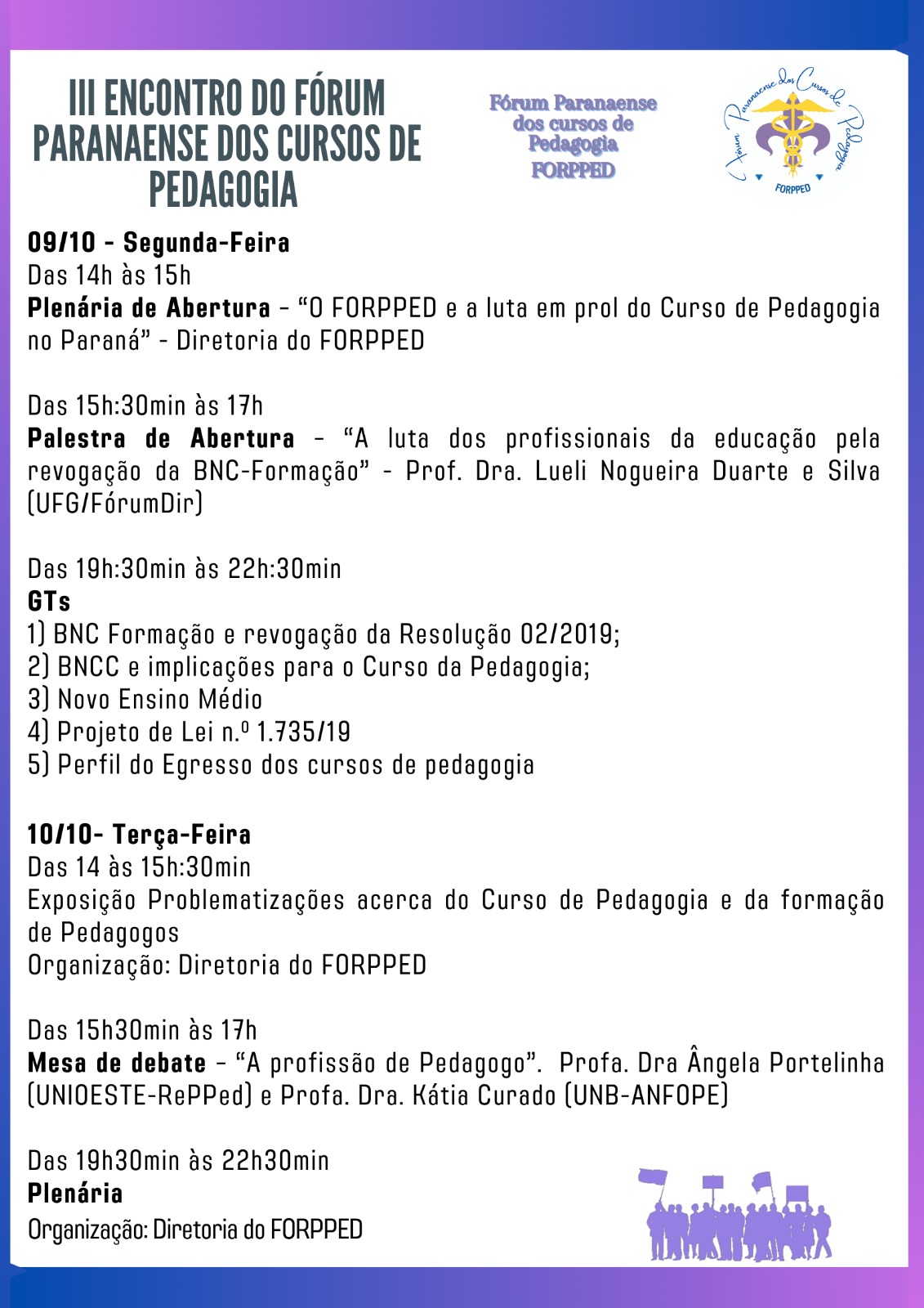 04102023 - Programação do III Encontro do Fórum Paranaense dos cursos de Pedagogia.