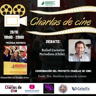 Cartaz de divulgação com atividades do projeto Charlas de Cine
