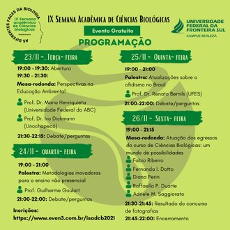 Cartaz de divulgação da IX Semana Acadêmica de Biologia Campus Realeza 2