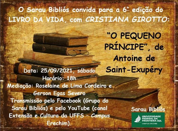 SARAU BIBLIÓS - 6ª edição do LIVRO DA VIDA: um papo sobre livros, autores e ideias!