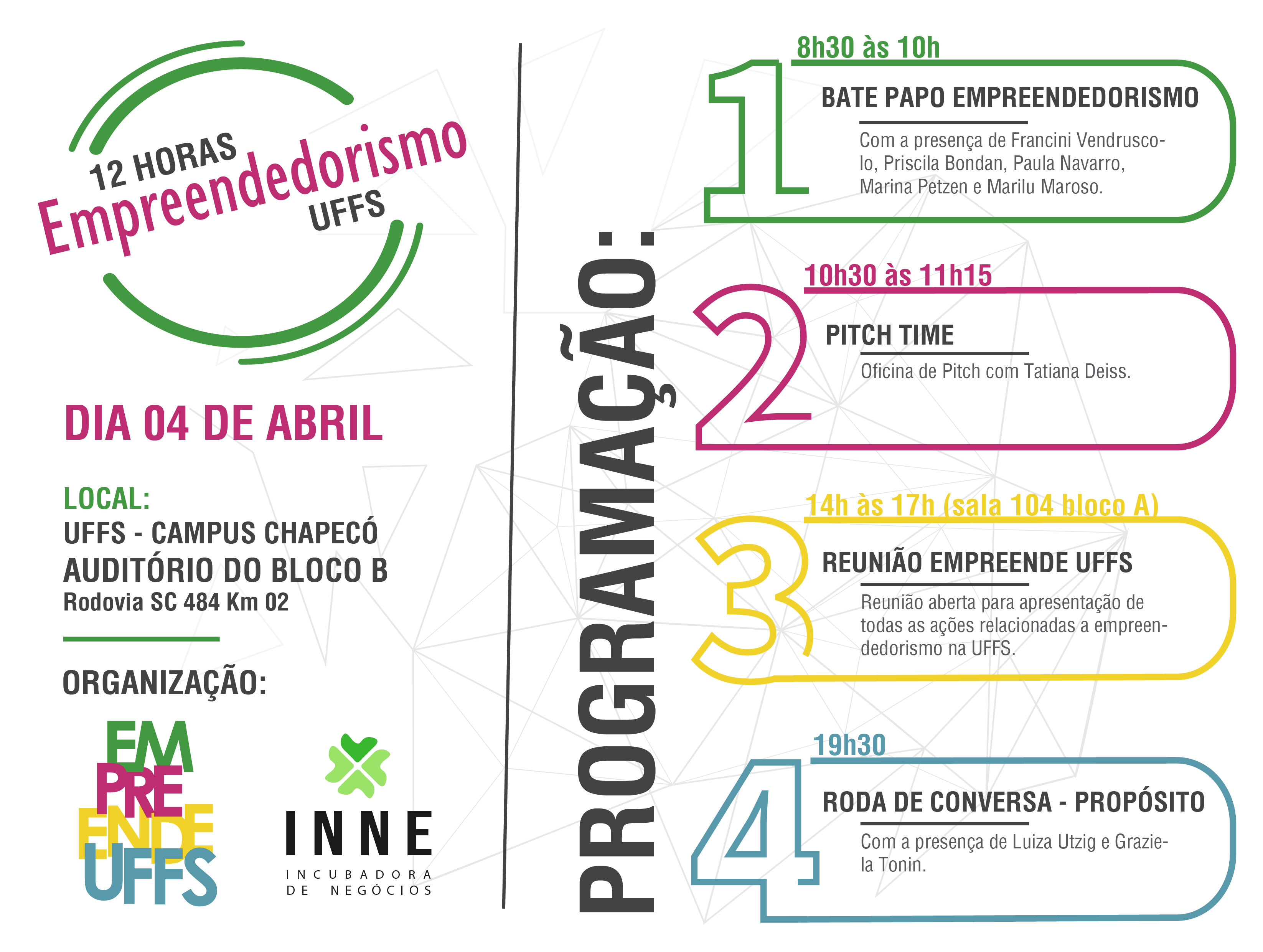 Cartaz com informações sobre evento 12 horas de empreendedorismo
